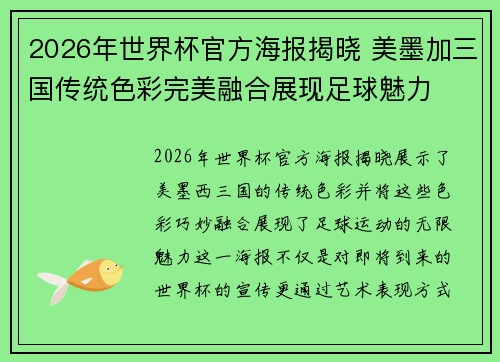 2026年世界杯官方海报揭晓 美墨加三国传统色彩完美融合展现足球魅力